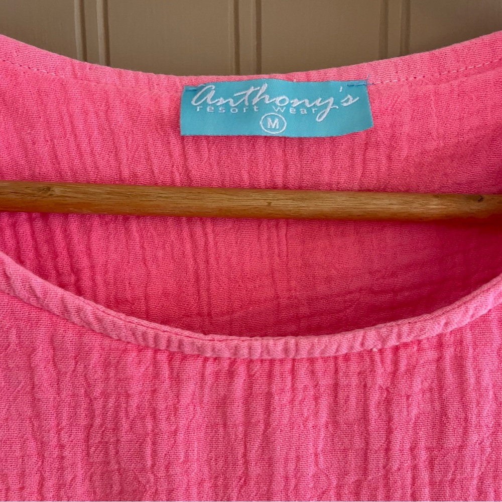 100% Cotton Anthony’s Resort Wear Bright Pink Flowy Top Women’s Size M - Picture 2 of 6